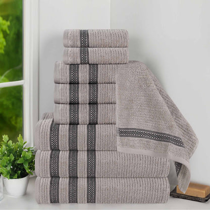 Zero Twist Cotton Ribbed Geometric Border Plush 9 Piece Towel Set - Blue Nile Mills