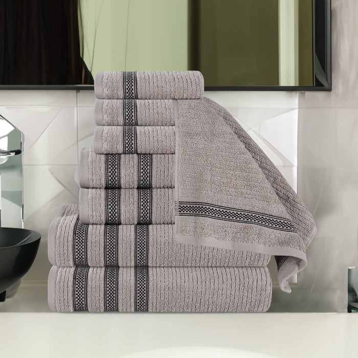 Zero Twist Cotton Ribbed Geometric Border 8 Piece Towel Set