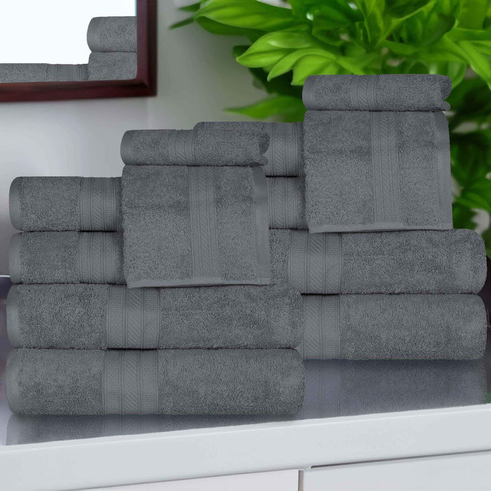 Atlas Cotton Plush Heavyweight Luxury 12 Piece Assorted Towel Set - Gray