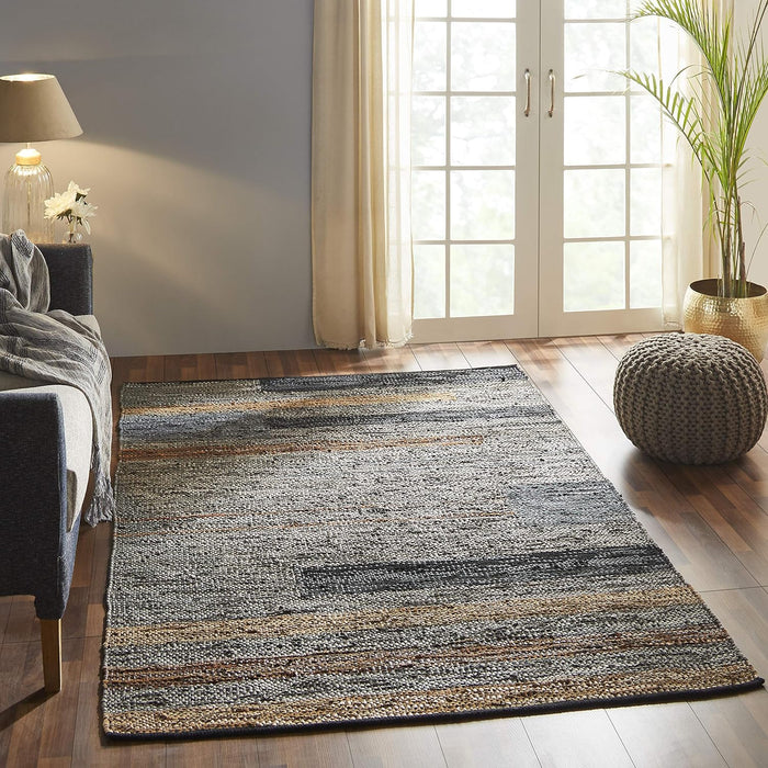 Omair Handwoven Leather and Cotton Blend Reversible Indoor Area Rug - Gray
