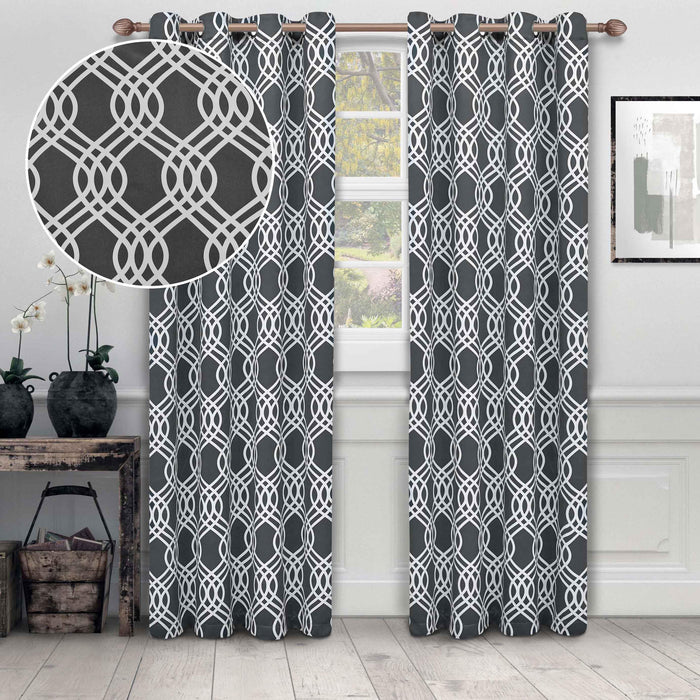 Ribbon Trellis Washable Room Darkening Blackout Curtain Panel Set