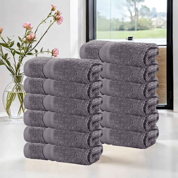 Smart Dry Zero Twist Cotton Solid Washcloth Face Towels, Set of 12