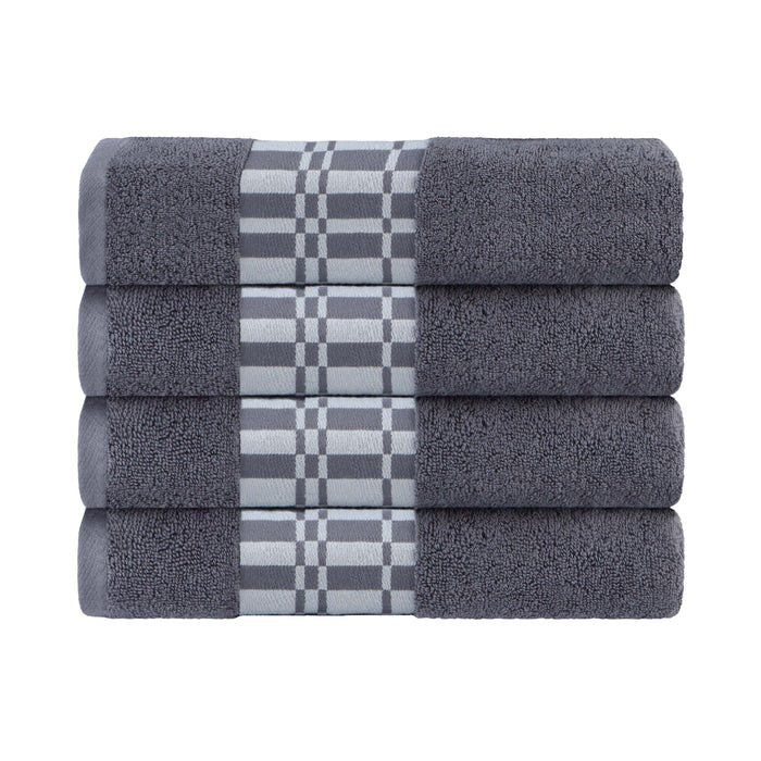 Larissa Cotton Geometric Embroidered Border Bath Towels, Set of 4 - Gray