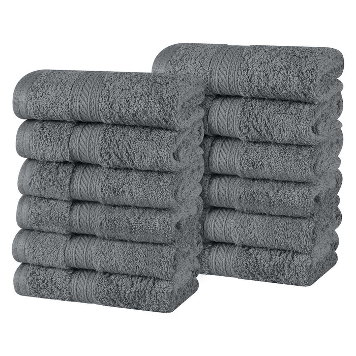 Atlas Combed Cotton Absorbent Solid Face Towels / Washcloths Set of 12 -Grey