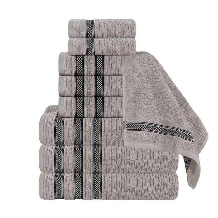 Zero Twist Cotton Ribbed Geometric Border Plush 9 Piece Towel Set