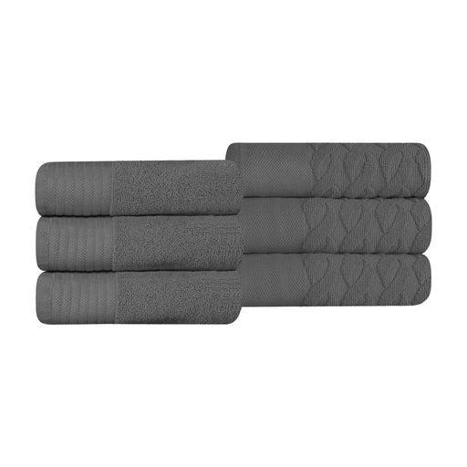 Turkish Cotton Jacquard Herringbone and Solid 6 Piece Hand Towel Set - Gray