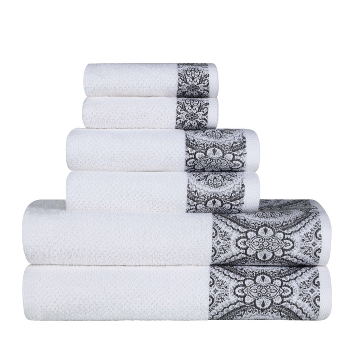 Medallion Cotton Jacquard Textured 6 Piece Assorted Towel Set - Gray