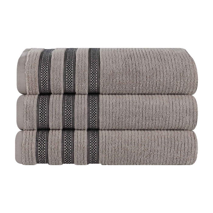 Zero Twist Cotton Ribbed Geometric Border Plush Bath Towel Set of 3