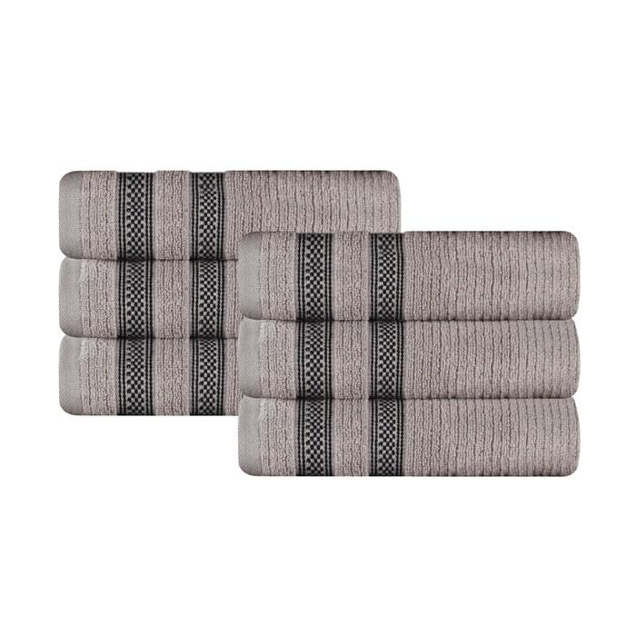 Zero Twist Cotton Ribbed Geometric Border Plush Hand Towel Set of 6