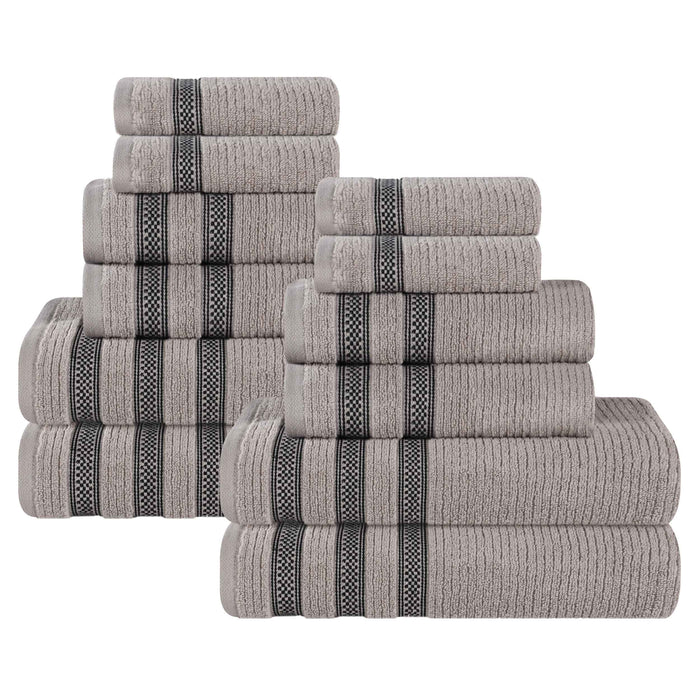 Zero Twist Cotton Ribbed Geometric Border Plush 12 Piece Towel Set