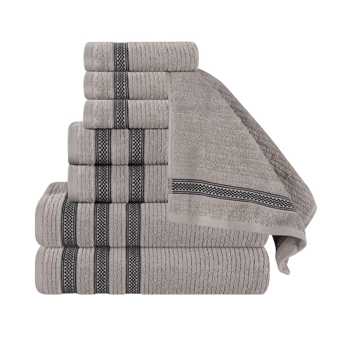 Zero Twist Cotton Ribbed Geometric Border 8 Piece Towel Set