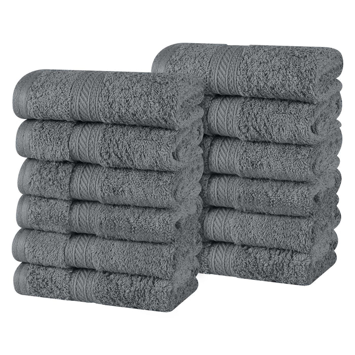 Atlas Cotton Plush Heavyweight Luxury Face Towel Washcloth Set of 12 - Gray