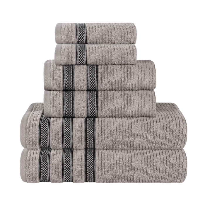 Zero Twist Cotton Ribbed Geometric Border Plush  6-Piece Towel Set