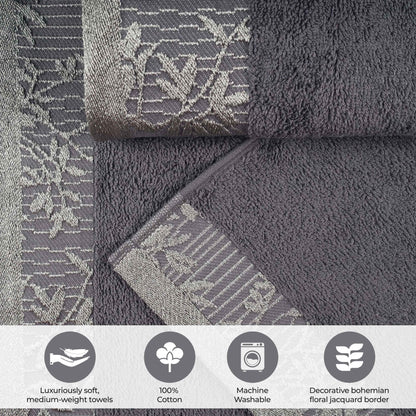 Wisteria Cotton Floral Embroidered Jacquard Border 8-Piece Towel Set - Blue Nile Mills