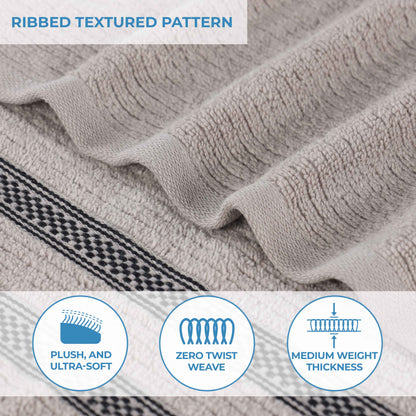 Zero Twist Cotton Ribbed Geometric Border Plush 9 Piece Towel Set - Blue Nile Mills