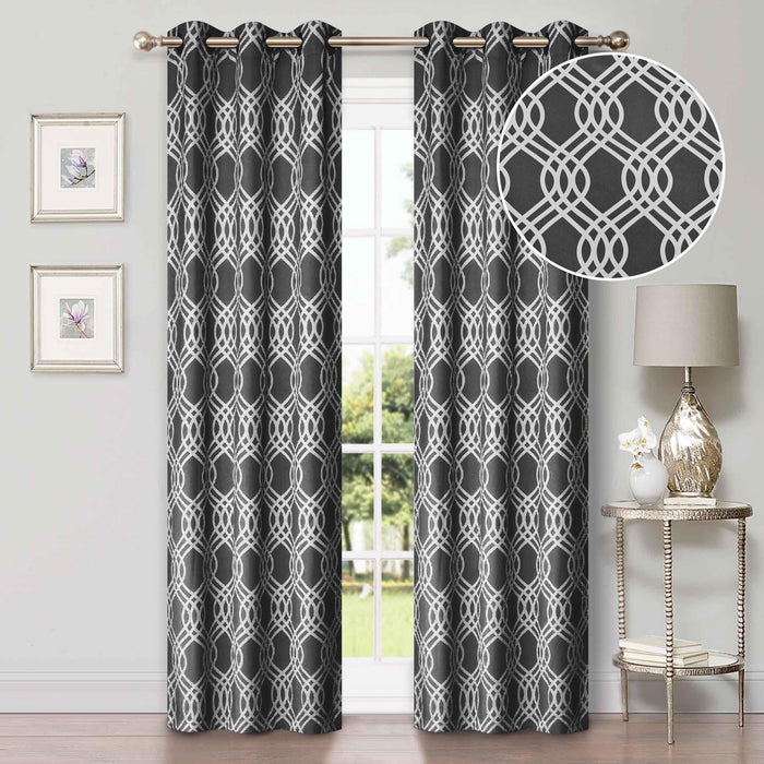 Ribbon Trellis Washable Room Darkening Blackout Curtain Panel Set