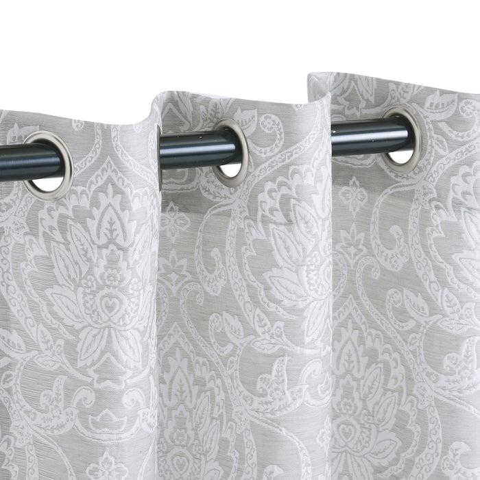 Bayberry Light Filtering Floral Damask Jacquard Curtain Set - Gray