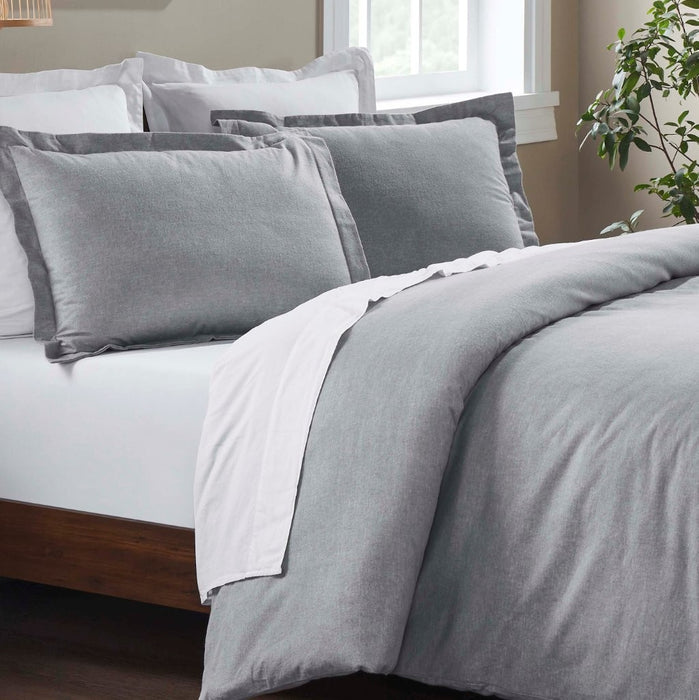 Melange Flannel Cotton Two-Toned Brushed Duvet Cover Set