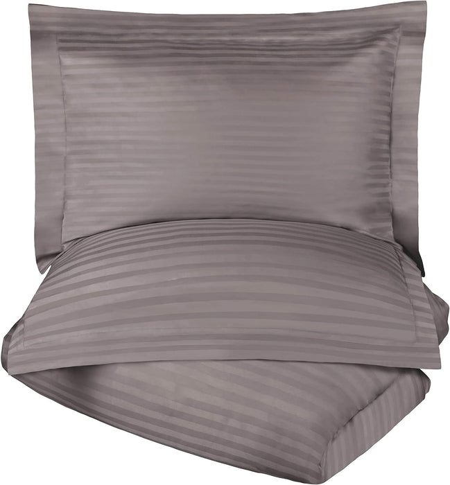 Egyptian Cotton 300 Thread Count Striped Duvet Cover Set - Gray