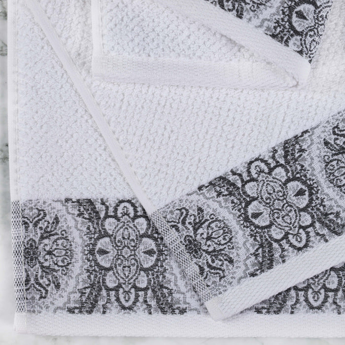 Medallion Cotton Jacquard Textured Bath Towels, Set of 3 - Gray