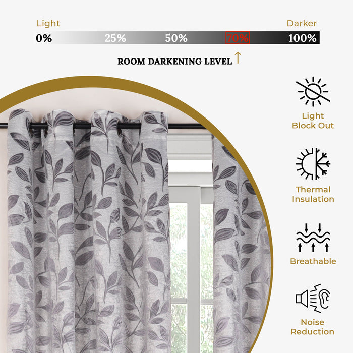 Leaves Room Darkening Blackout Curtain Panel Sets - Gray