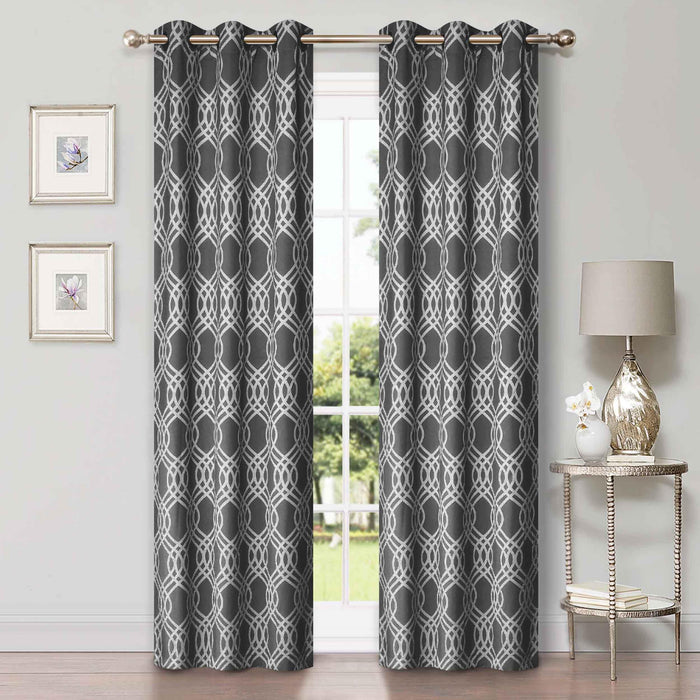 Ribbon Trellis Washable Room Darkening Blackout Curtain Panel Set