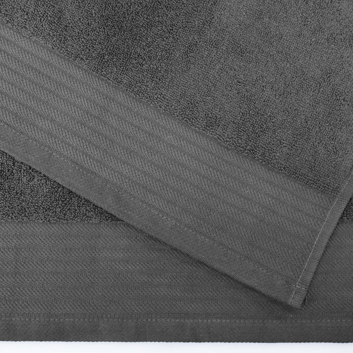Turkish Cotton Jacquard Herringbone and Solid 4 Piece Bath Towel Set - Gray