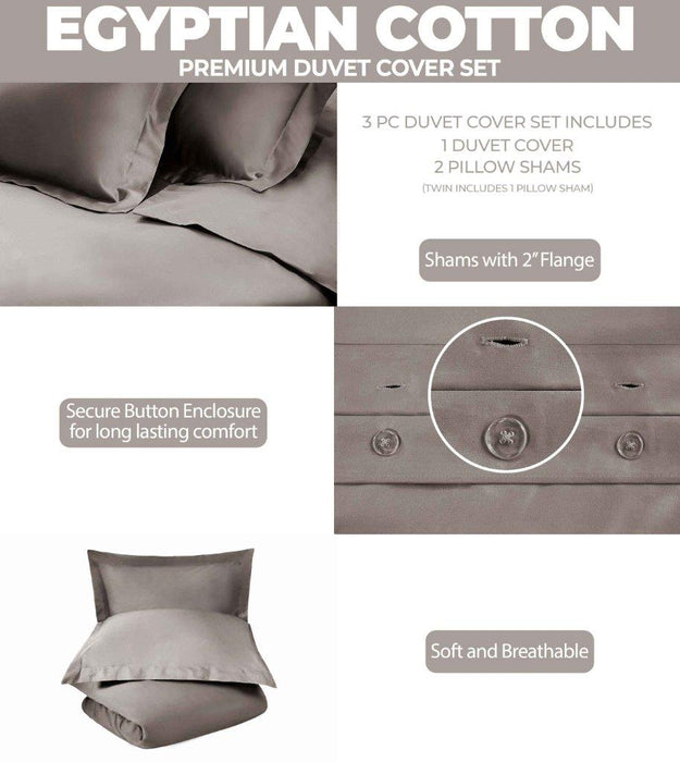 Egyptian Cotton 300 Thread Count Solid Duvet Cover Set - Gray