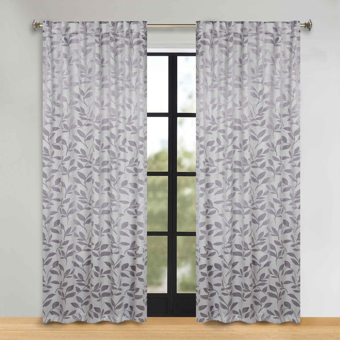 Superior Leaves Room Darkening Back Tab Blackout Curtains Panel Set