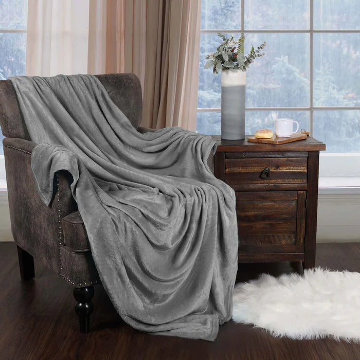 Fleece Plush Medium Weight Fluffy Soft Decorative Blanket Or Throw - Gray