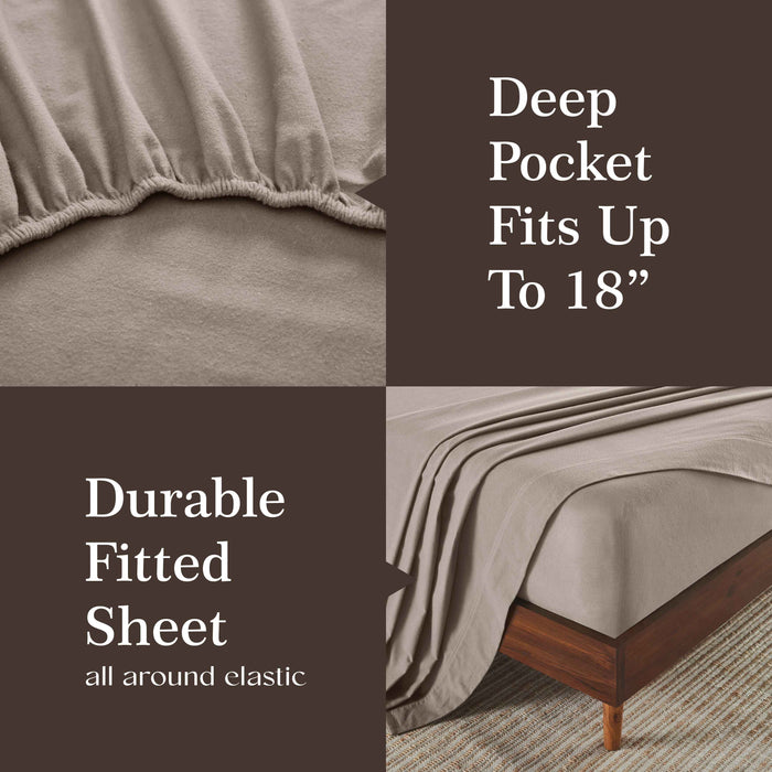 Rome Flannel Cotton Solid Brushed Deep Pocket Sheet Set