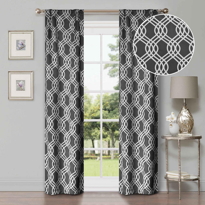 Ribbon Trellis Washable Room Darkening Blackout Curtain Panel Set