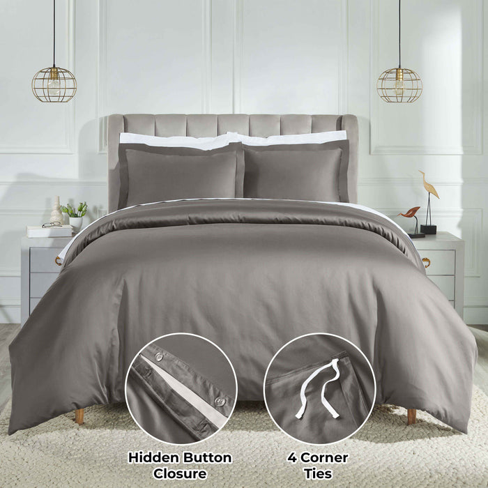 Egyptian Cotton 850 Thread Count Solid Duvet Cover Set - Gray