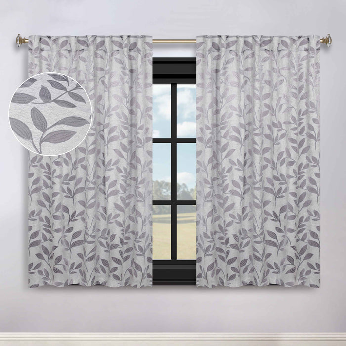 Superior Leaves Room Darkening Back Tab Blackout Curtains Panel Set