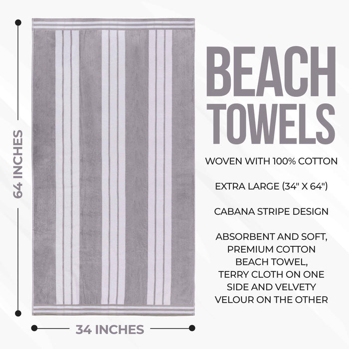 Cabana Stripe Oversized Cotton Beach Towel Set Of 2, 4, 6 - Gray