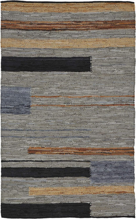 Omair Handwoven Leather and Cotton Blend Reversible Indoor Area Rug - Gray