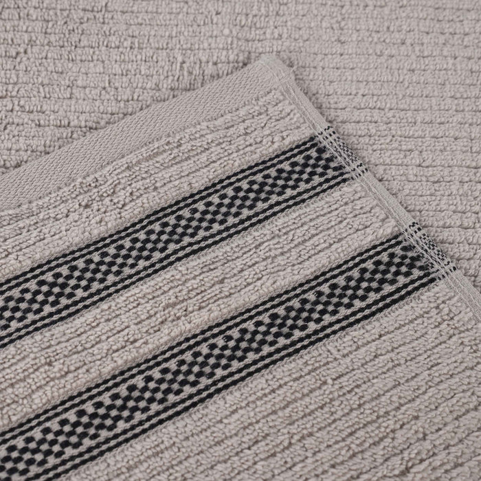 Zero Twist Cotton Ribbed Geometric Border Plush Bath Sheet Set of 2