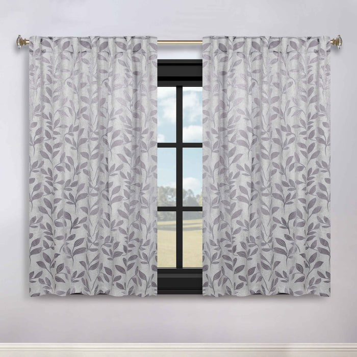 Superior Leaves Room Darkening Back Tab Blackout Curtains Panel Set