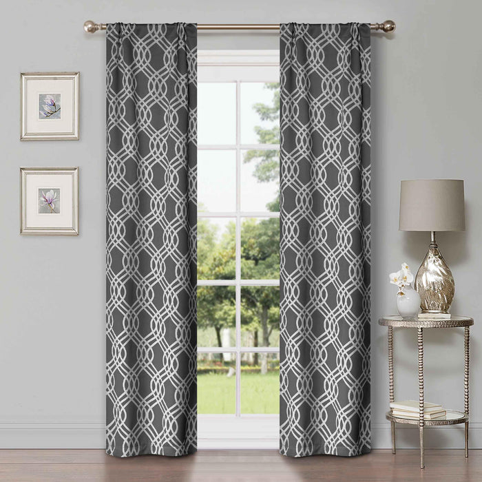 Ribbon Trellis Washable Room Darkening Blackout Curtain Panel Set