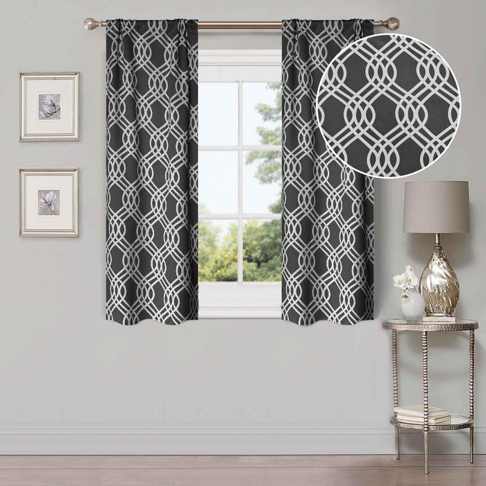 Ribbon Trellis Washable Room Darkening Blackout Curtain Panel Set