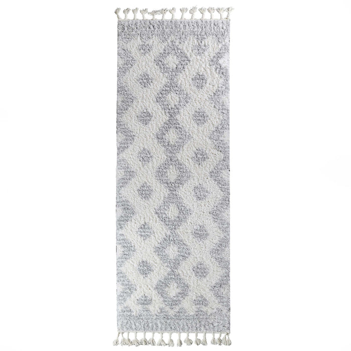 Lorelei Bohemian Geometric Indoor Plush Shag Area Rug with Tassels - Grey/Cream