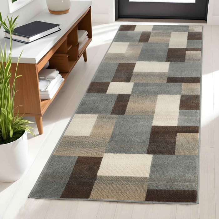 Clifton Modern Geometric Patchwork Area Rug or Runner Rug - Gray