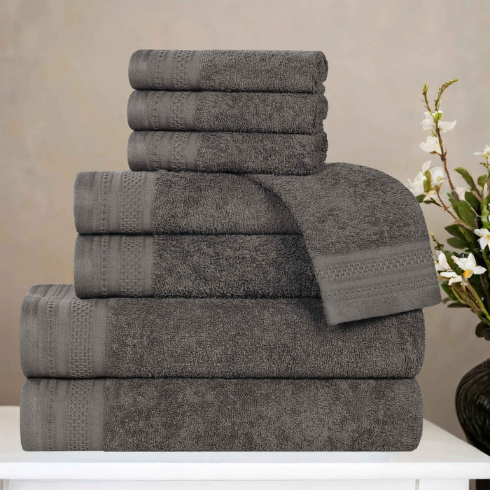 Honeycomb Textured Waffle Border Luxury Cotton 8 Piece Towel Set