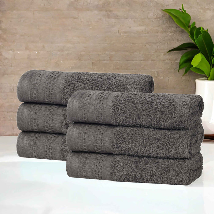 Honeycomb Textured Waffle Border Luxury Cotton Face Towels, Set of 6