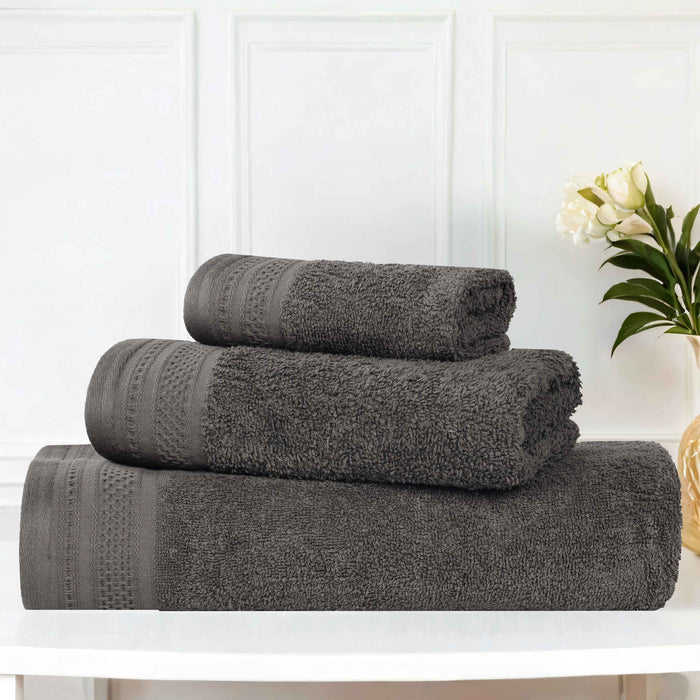 Honeycomb Textured Waffle Border Luxury Cotton 3 Piece Towel Set