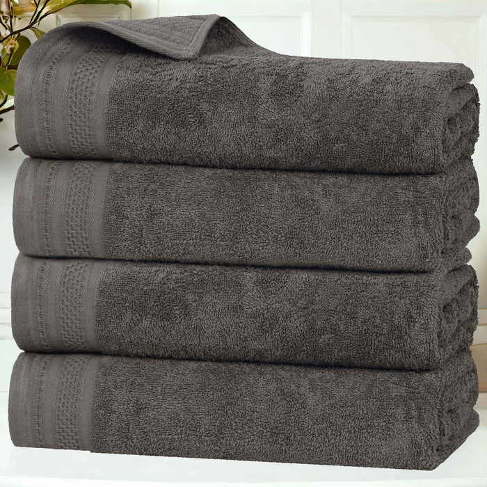 Honeycomb Textured Waffle Border Luxury Cotton Bath Towels, Set of 4