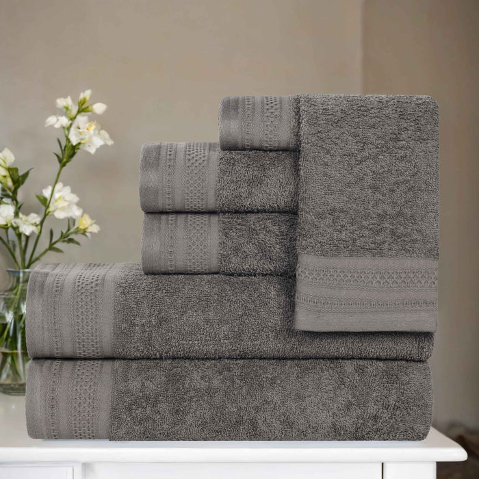 Honeycomb Textured Waffle Border Luxury Cotton 6 Piece Towel Set