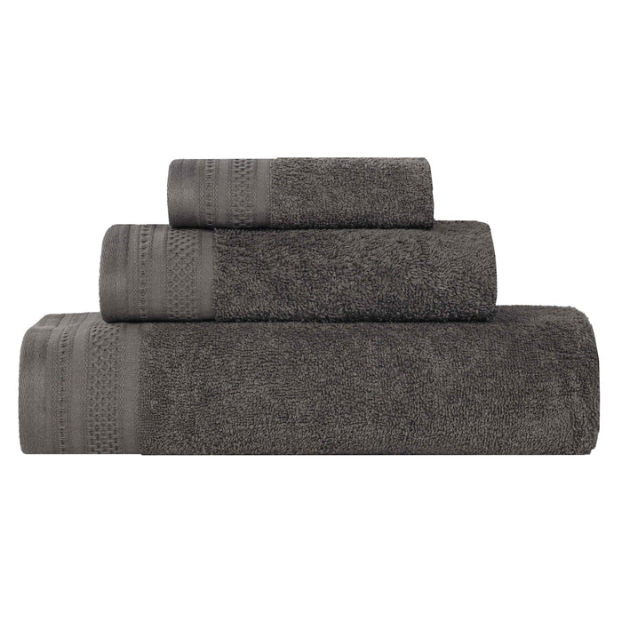 Honeycomb Textured Waffle Border Luxury Cotton 3 Piece Towel Set