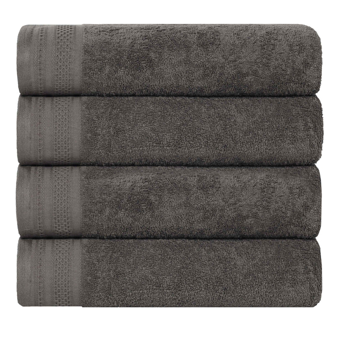 Honeycomb Textured Waffle Border Luxury Cotton Bath Towels, Set of 4