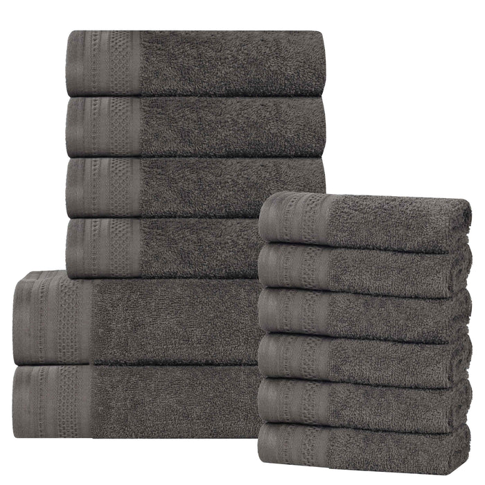 Honeycomb Textured Waffle Border Luxury Cotton 12 Piece Towel Set